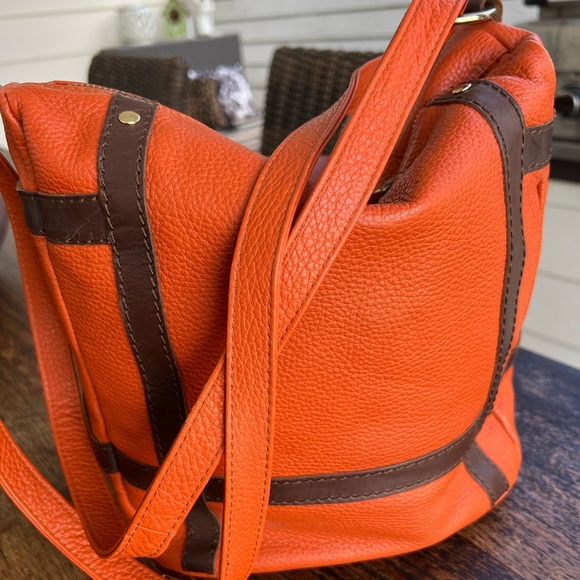 Marco Buggiani orange & brown pebble leather handbag purse satchel - Picture 2 of 15